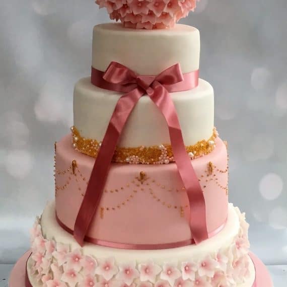 Pink Floral Wedding Cake