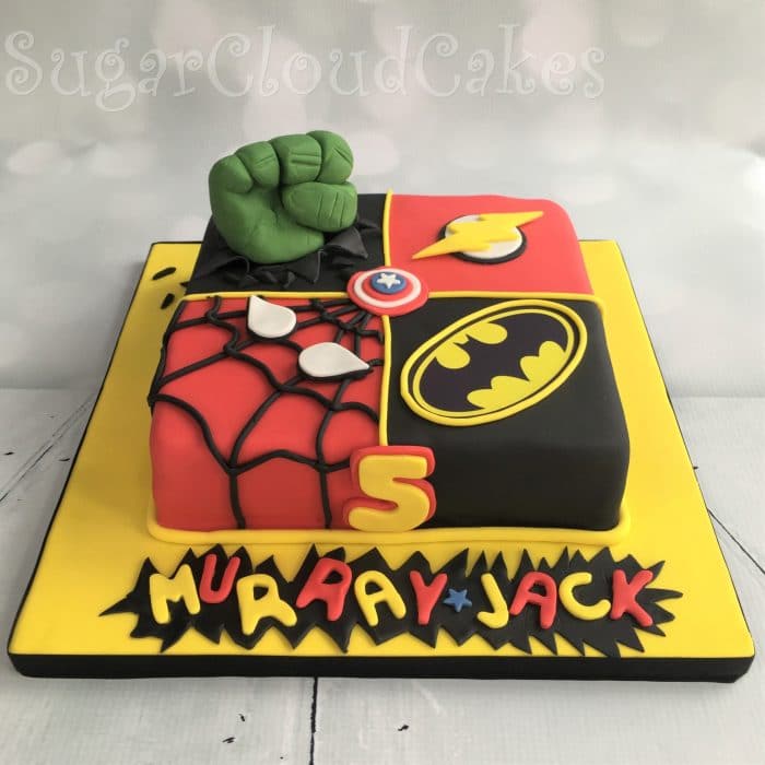 Superhero Birthday Cake - Spiderman, Hulk, Batman & The Incredibles