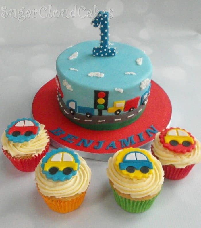 Transport Themed Birthday Cake and Cupcakes
