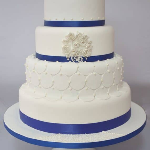White and Blue Wedding Cake