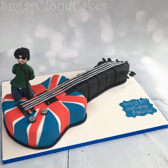 Liam Gallagher guitar shaped birthday cake