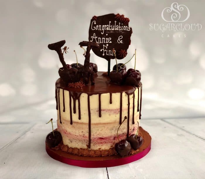 Black forest inspired cake with a chocolate drip