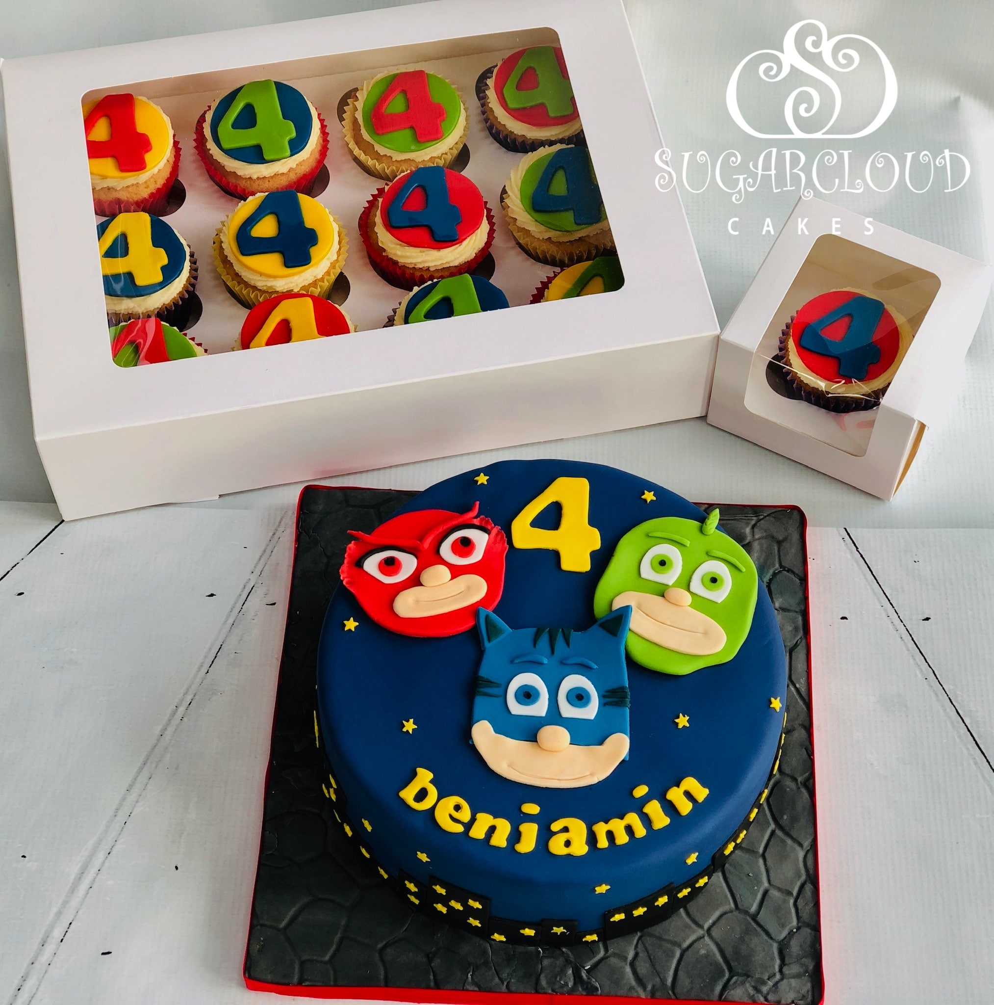 Benjamin's PJ Masks Inspired Cake and Cupcakes