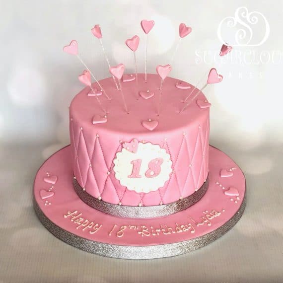 A Pink Heart Themed Quilted 18th Birthday Cake, Haslington