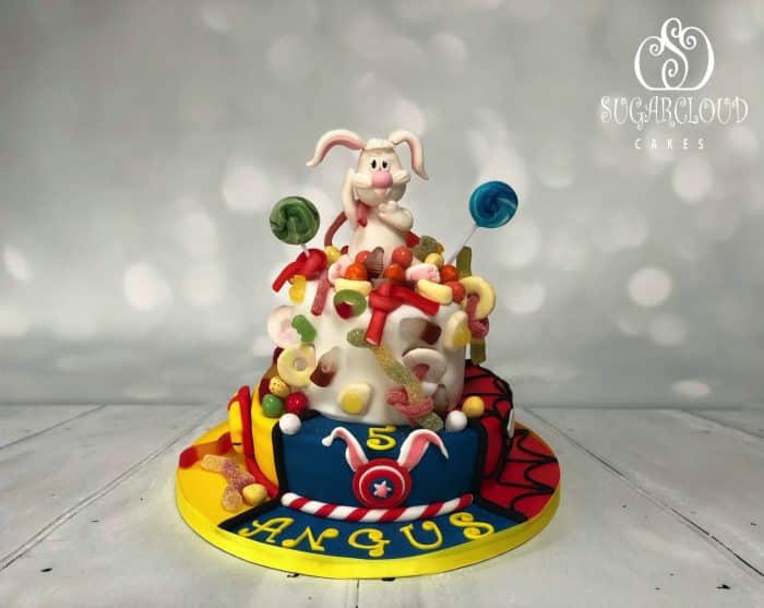 An Avengers and Easter Bunny Themed 5th Birthday Cake