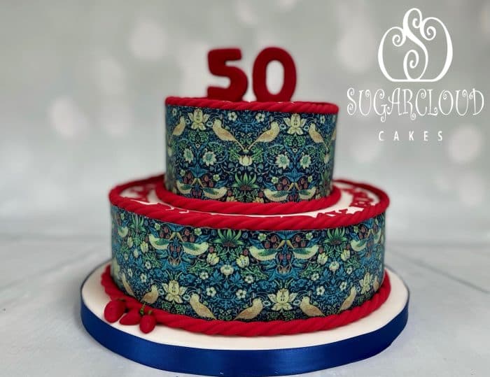 William Morris 'The Strawberry Thief' Themed 50th Birthday Cake