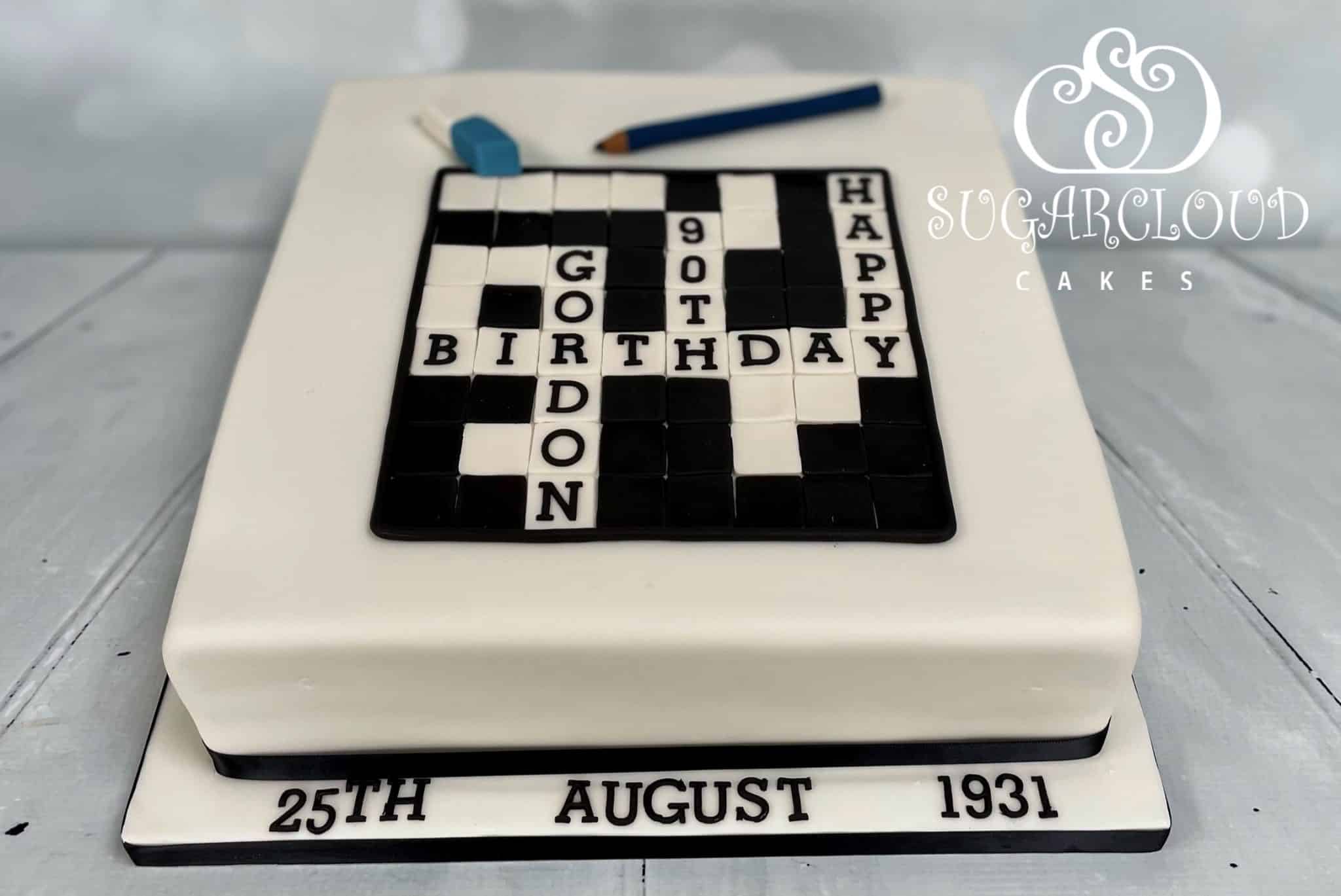 A Crossword Themed 90th Birthday Cake