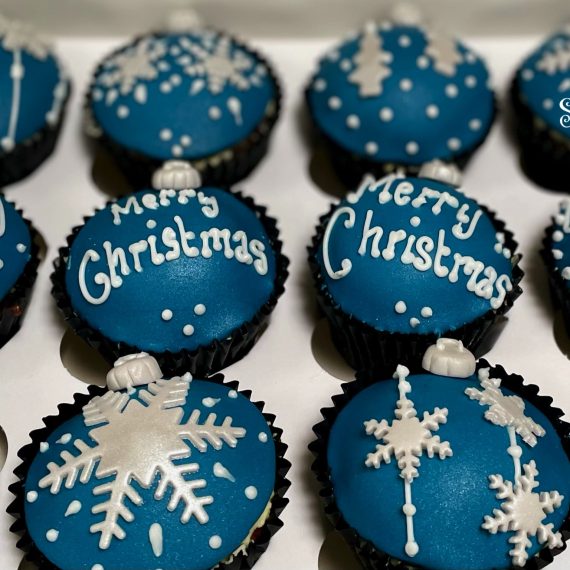 Blue and Red Christmas Bauble Cupcakes, Nantwich