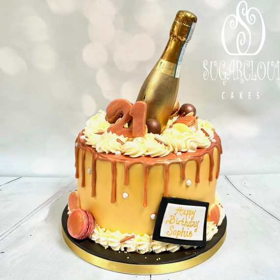 A Champagne and Rose Gold 21st Birthday Cake, Wistaston