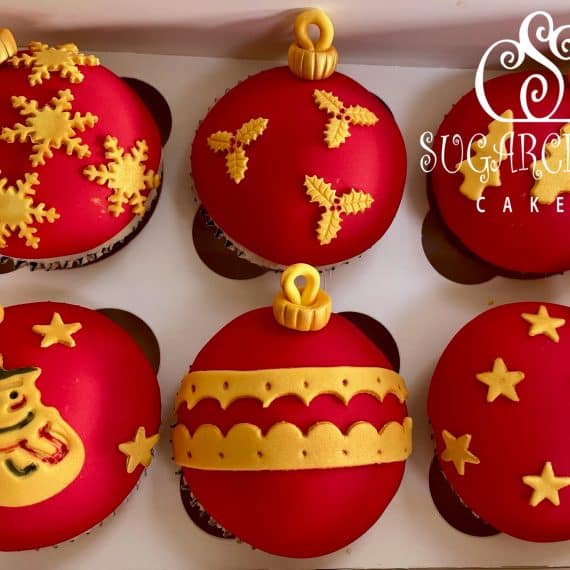 Red and Gold Christmas Bauble Cupcakes, Nantwich