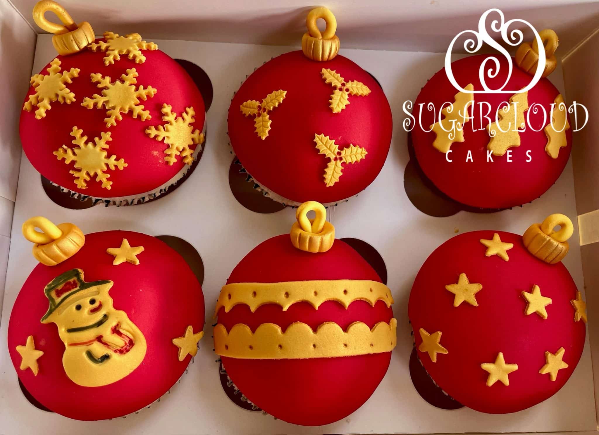 Red and Gold Christmas Bauble Cupcakes, Nantwich